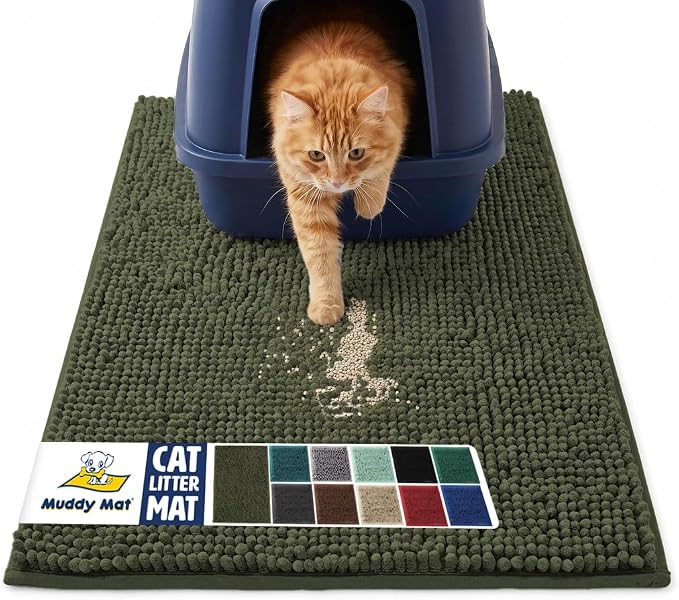 Muddy Mat® | XL Cat Litter Mat 48"x72", Litter Trapping Mat, Super Absorbent Scatter Control, Soft on Paws, Slip Resistant Washable Litter Mat, Traps Litter, Protects Floors, Army Green