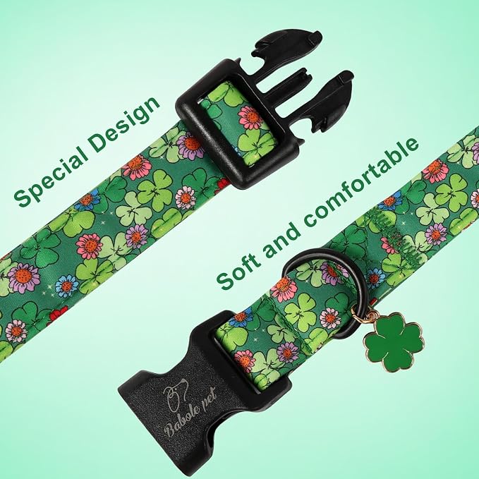 St Patricks Day Dog Collar for Small Dogs - Lucky Flower Shamrock Green Dog Collars, Cute Irish Clover Puppy Collar with Quick Release Buckle for Girls&Boys Dogs XS