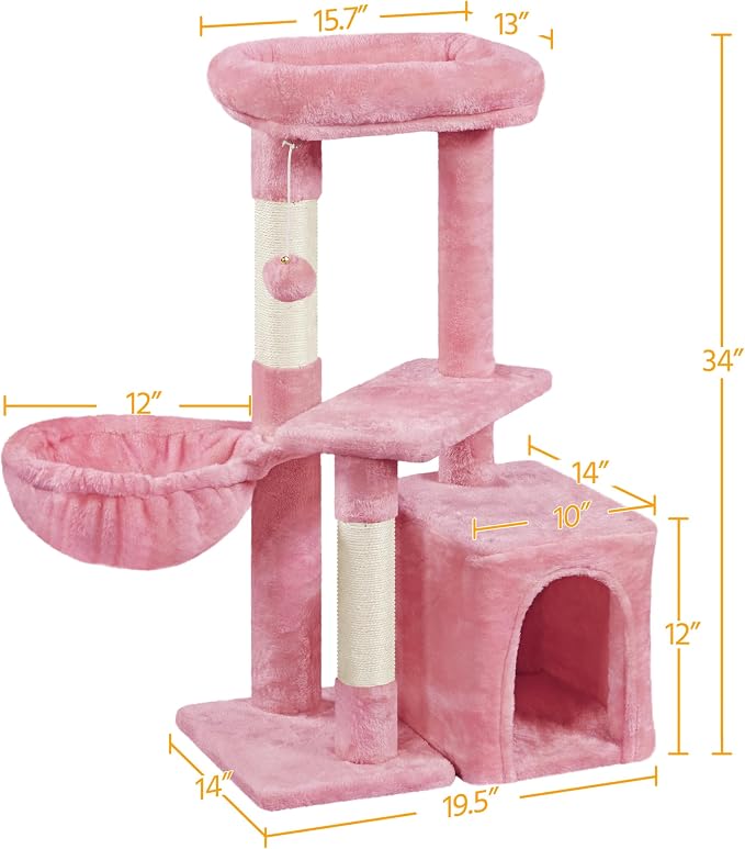 Topeakmart 34''H Cat Tower, Cute Cat Tree with Condo Nest Platform Scratching Posts, Activity Center for Indoor Cats Play & Rest