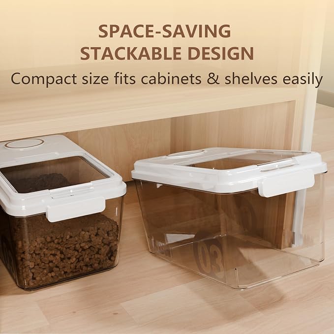 Airtight Pet Food Storage Container with Freshness Compartment, 12–14 lb Dog Food Storage Bin, Double Silicone Seal & Magnetic Flip Lid, Food-Grade PP Container for Dry Food, Cat Food and Treats