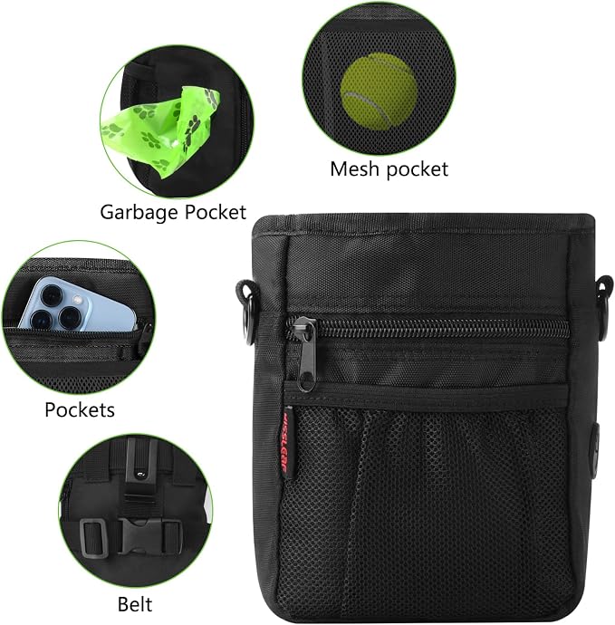 Dog Treat Pouch, Magnetic Closure, Dog Clicker- Black | Dog Training Treat Pouch, Large Size, Nylon Material, Magnetic Closure & Clicker, for Walking, Obedience & Outdoor Use