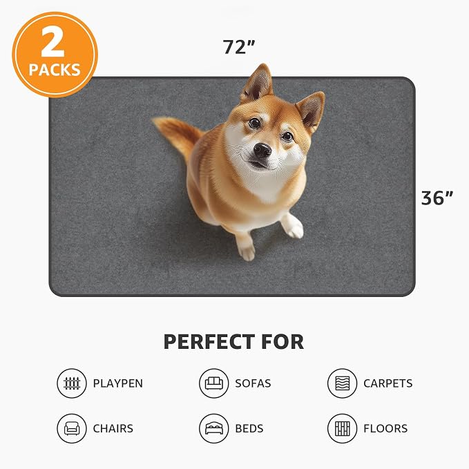 Washable Dog Pee Pads 36x72 2Pack Reusable Whelping Pads, Absorb Dog Mats Non-Slip Puppy Training Pads for Whelping, Potty, Training, Playpen, Crate | Absorbent, Non-Slip Dog Mats, Puppy Pads for Training, Potty,Crate, Senior Dog Incontinence, Housebre...