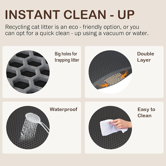 Grey Litter Mat, 47.2x27.6 Inches Double Layer Honeycomb Litter Box Mat, Waterproof Urine Proof Larger Cat Box Mat