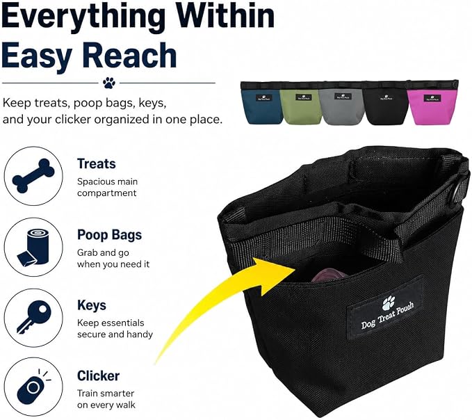 Dog Treat Pouch for Training, Magnetic Closure, Hands-Free (Gray) | Dog Treat Bag, Holds Up to 2 Cups, Adjustable Waist Belt for Puppy Training & Walking