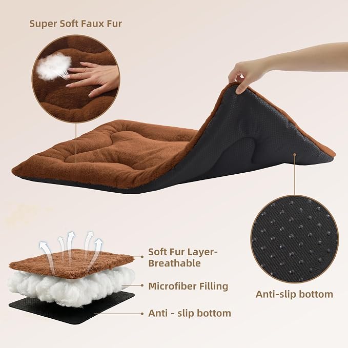 Dog Bed 22" for Metal Crate Pad, Washable Kennel Mat for Small Puppy & Cats | Soft faux rabbit fur, non-slip,machine wash/dry, plush cushioning, for crates, floors & travel, multiple sizes for all breeds