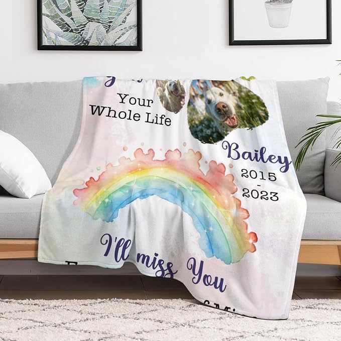 Artsadd Personalized Memorial Blanket with Pictures Pet Loss Sympathy Gift in Memory of Dog Cat Custom Photo Blanket
