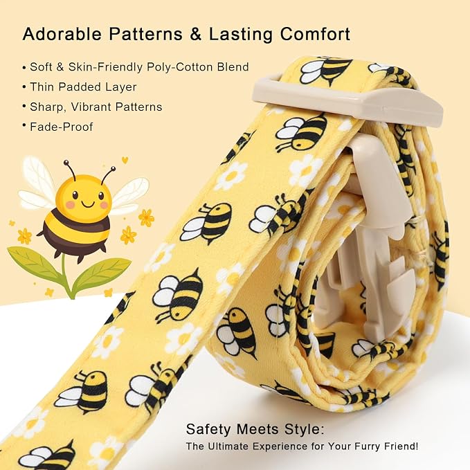 Bee & Daisy Dog Collar for Small Dogs - Spring/Summer Cartoon Yellow Dog Collars, Lightweight Adjustable Male Female Dogs Collars with Quick Release Buckle S
