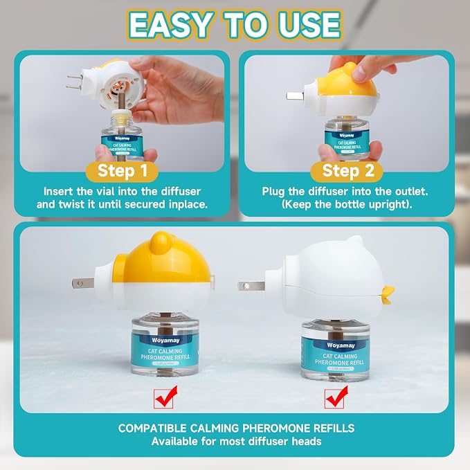 Woyamay Cat Calming Diffuser Refills for Cats Relieve Anxiety & Stress | 6-Month Supply Cat Pheromones Calming Diffuser Refills for Cats, Cat Pheromone Diffuser Refills (Fits All Common Diffuser)