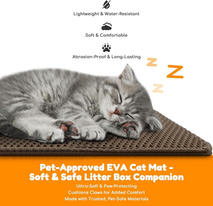 Cat Litter Mat 24"x16",Double Layer EVA Litterbox Mat Brown | Extra Large Honeycomb, Waterproof & non-slip, Odor-free, easy clean, washable durable floor protector,scatter control
