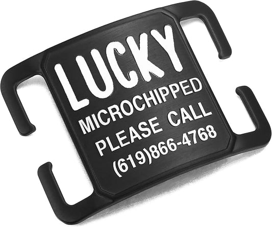 Rugged & Refined: Immovable Slide-On Pet ID Tag - Silent No-Noise Design - Deep Laser Engraved Horology-Grade Steel - Extra Large | PVD Black