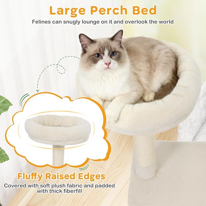 Multi-Level Cat Tree Tower, 48 Inches Tall with Sisal Scratching Posts, Condo, Tunnel with Dangling Ball Inside, Padded Top Perch, Multiple Jumping Platforms, Ideal for Indoor Cats (Beige)
