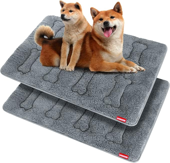 Dog Bed Crate Mat(36" X 23") 2 Pack, Soft Plush Dog Bed Pad | Machine Washable Crate Pad, Dog Sleeping Mat with Anti Slip Bottom, Grey