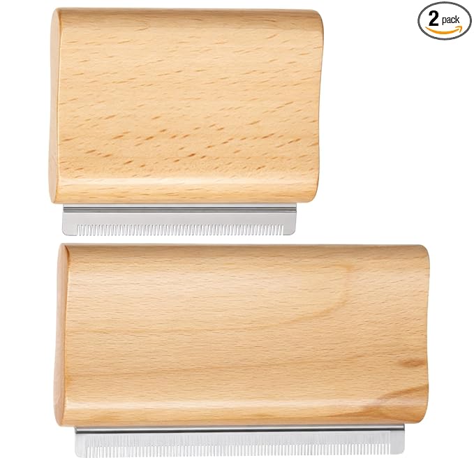 2 Pcs Deshedding Grooming Brush for Dogs Cats & Horse Pet Hair Removal Tool Ergonomic Design Wood Groom Brush Painlessly Remove for Short Medium & Long Hair