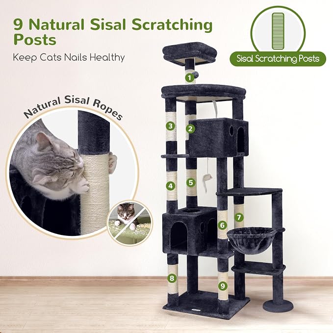 Globlazer Giant Cat Tree for Indoor Large Cats, 83in, F83, Dark Grey | XXL Cat Tower with 9 Scratching Posts for 20lb+ Heavy Duty Large Adult Cats