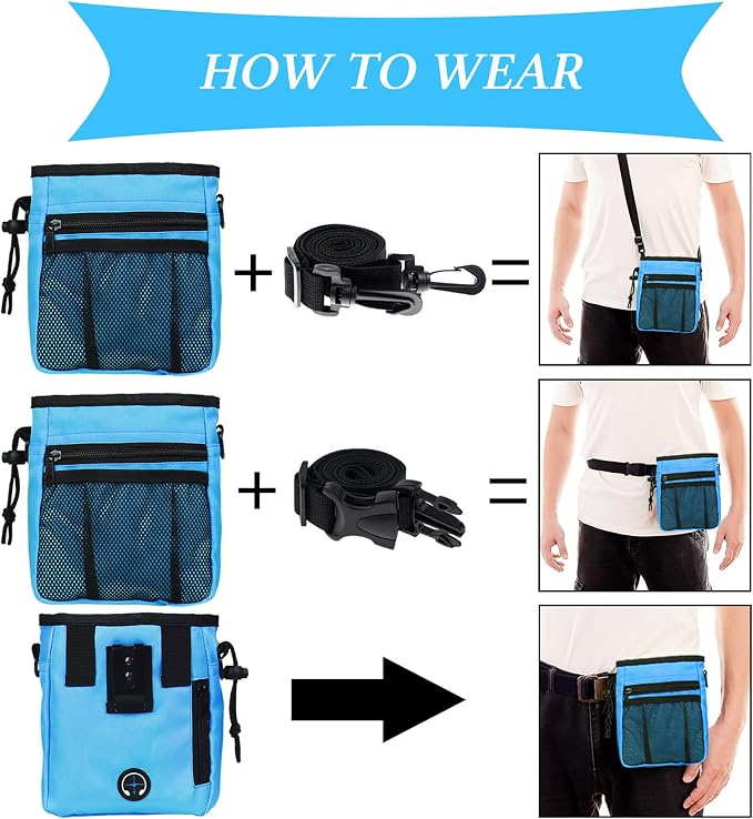 STMK Dog Treat Pouch Dog Clicker Training Kit, Dog Training Treat Pouch Dog Clicker for Training, 3 Ways to Wear Easily Carries Treat Pouches for Pet Training (Blue)