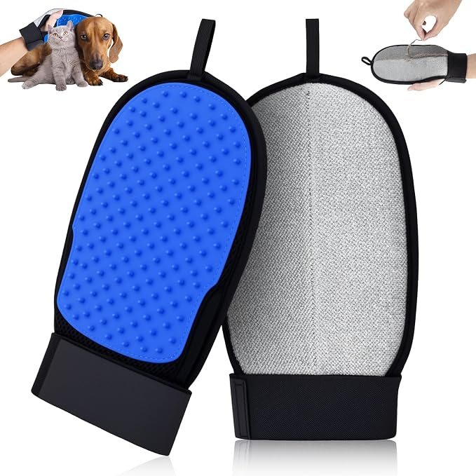 TQRR 2 in 1 Pet Hair Removal Glove for Dog & Cat, Silicone Pet Grooming Gloves, Reusable Magic Pet Hair Brush, Electrostatic Pet Hair Remover Tool for Sofa, Carpets, Furniture, Car Seats, Clothing