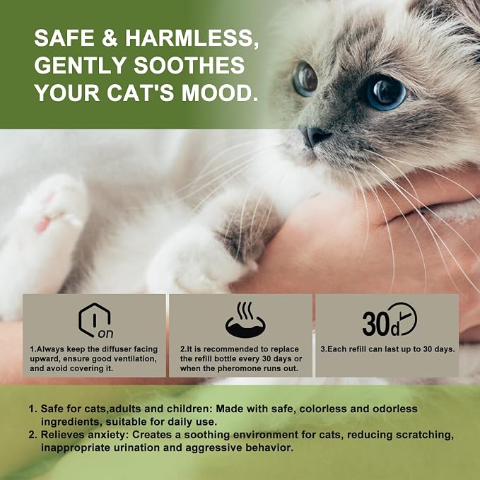 Cat Calming Diffuser, 4-in-1 Pheromone Refills for Anxious Cats, 120-Day Continuous Stress Relief for Multi-Cat Harmony (C)