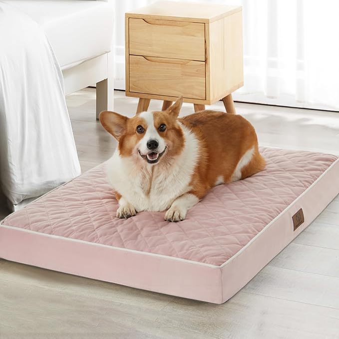 WNPETHOME Orthopedic Waterproof XL Dog Bed for Crate Cozy Sleep | Extra Large Washable Dogs Bed with Removable Cover, Multi-Needle Quilting Dogs XL Crate Bed for Relax , Pink 41x27 Inch