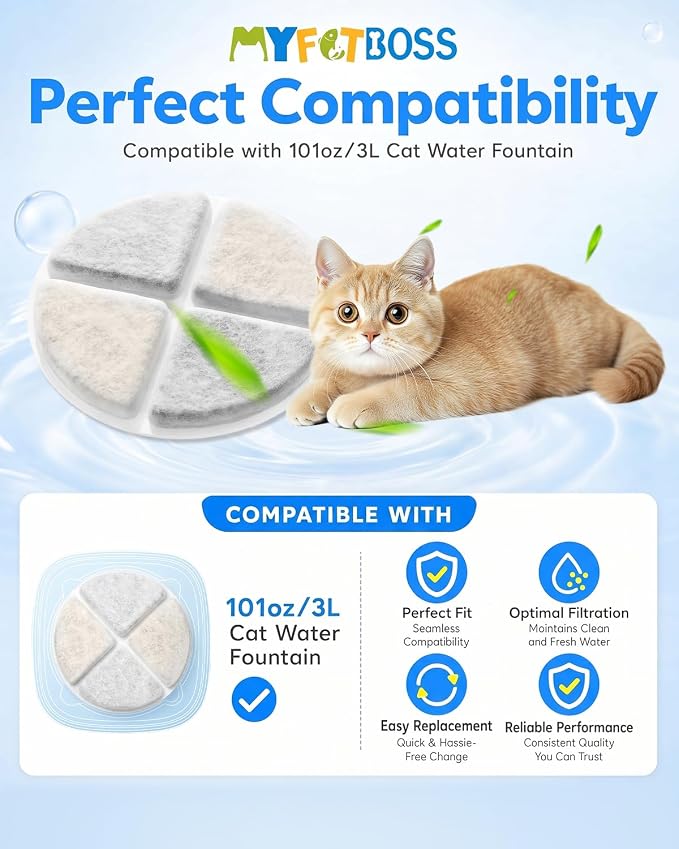 Cat Fountain Filters, 8 Pack Pet Water Fountain Filter Replacement Compatible with 101 oz Cat Water Dispenser
