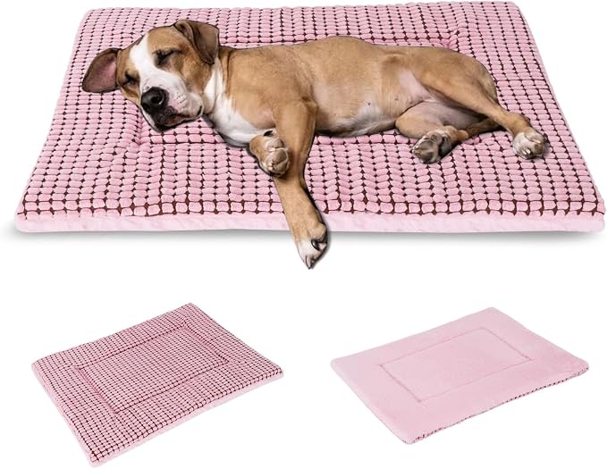 BVAGSS Reversible Dog Crate Pad, Memory Foam Pet Bed Mat, Soft Warm Machine Washable Sleeping Kennel Mattress for Small Medium Large Dogs XH079 (42''x28''x1.6'',Pink)