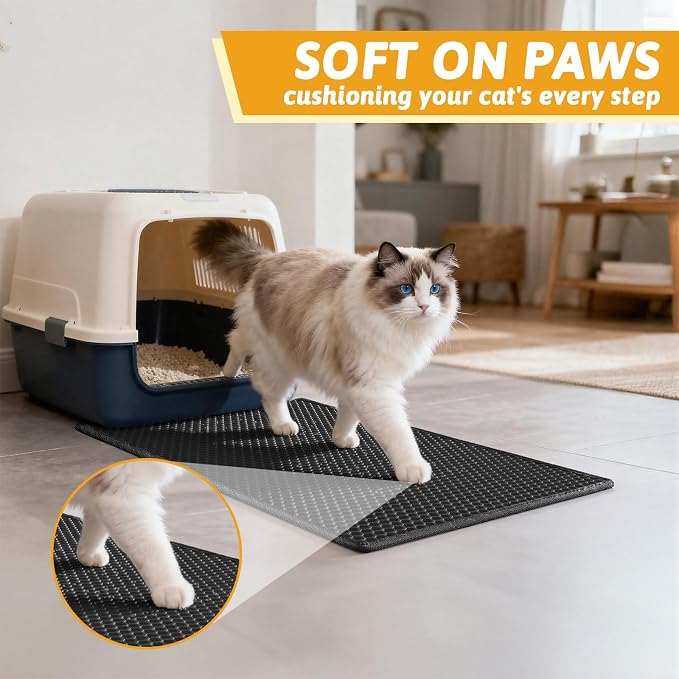 Pieviev Litter Mat, Double-Layer Waterproof Trapping Mat, 24" x 15" Black | Honeycomb Design Catches Scattered Particles to Stop Tracking, Urineproof Base Protects Floors, Easy to Clean