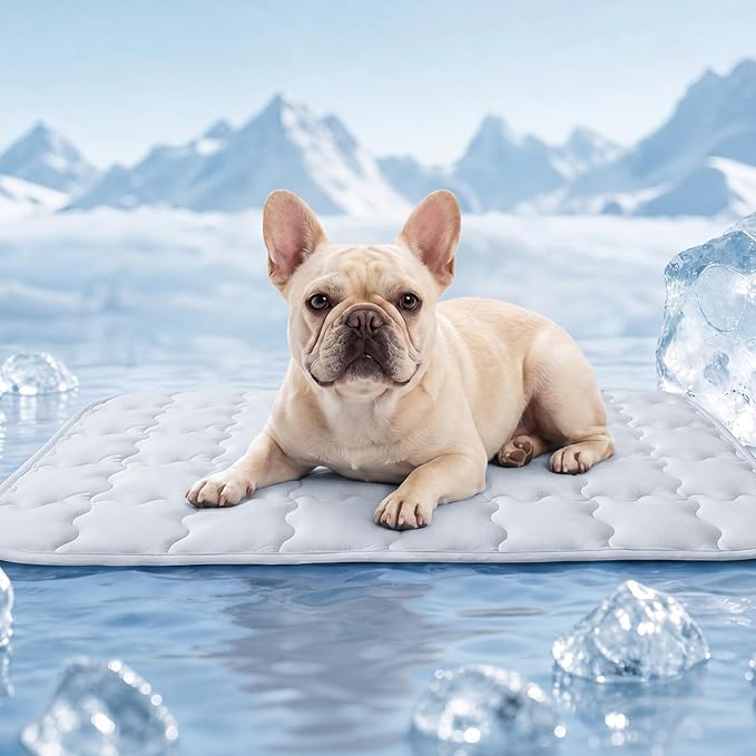 LINENLUX Dog Cooling Mat Q-Max > 0.5 Self Cooling Pad Non-Slip Breathable Pet Mat Washable Cooling Bed for Floor Crate Light Grey 20x30 inches
