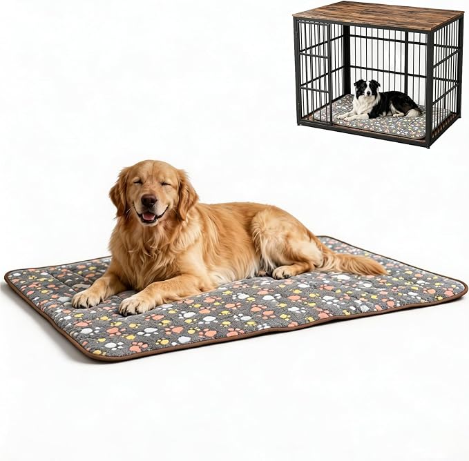 Washable Dog Bed Mat, Upgraded Non-Slip Durable Dog Bed, Soft and Comfortable, Machine Washable Luxury Kennel Pad, Paw Pattern Design Kennel Beds Mats for Large Medium Small Pets, 43.3" x 27.6"