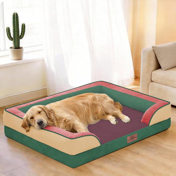 Comfort Expression Orthopedic Dog Beds for Large Sized Dog with Bolster | Waterproof Dog Couch Bed with Washable Cover & Non-Slip Bottom, Supportive Egg Crate Foam Large Pet Bed, 36x27 Inch