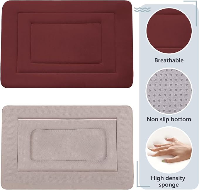 Dog Bed Soft Dog Crate Bed Pad Mat, 48 in Non Slip Bottom Washable Beds for Extra Large Dogs, Pet Bed Mattress Kennel Pad, Dark Red