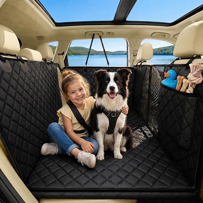 Victoper Back Seat Extender for Dogs, Dog Car Seat Cover with Detachable Hard Bottom Holds 440 LB, 600D Heavy Dog Seat Cover with Seatbelt, 100% Waterproof Backseat Extender for Sedan SUV Truck