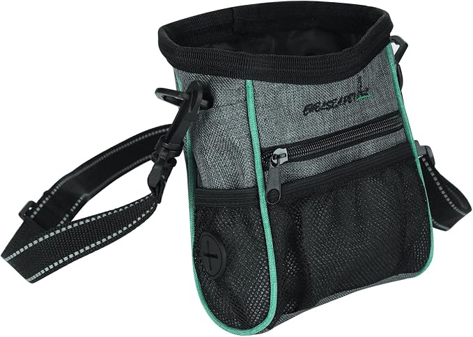 Portable Dog Treat Pouch Pet Puppy Treat Bag for Training Animal Walking Snack Container Bait Holder Kibble Hiking Toy Carries Pack with Waist Belt, Shoulder Strap, Built-in Poop Bag Dispenser