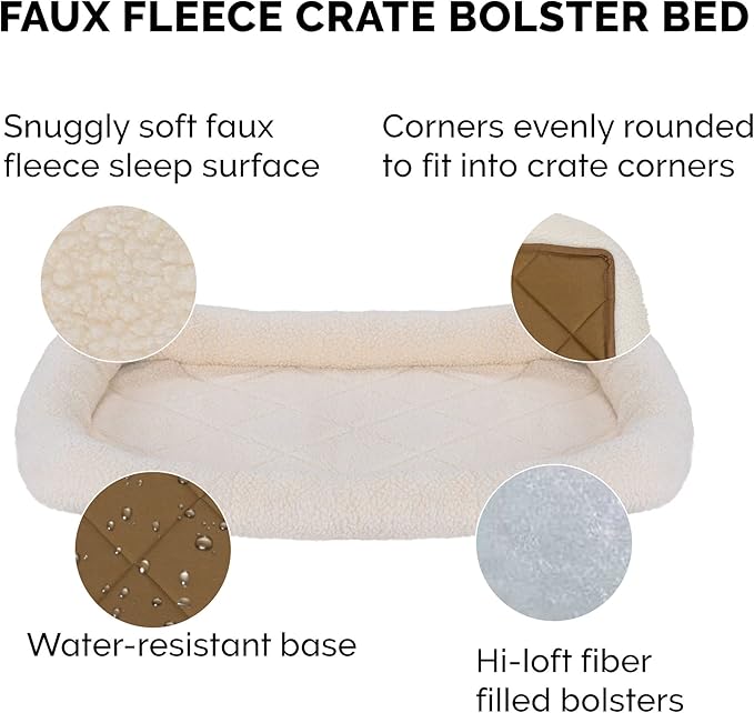 Furhaven Dog Bed for Large Dogs, 100% Washable, Sized to Fit Crates - Sherpa Fleece Bolster Crate Pad - Cream, Jumbo/XXL