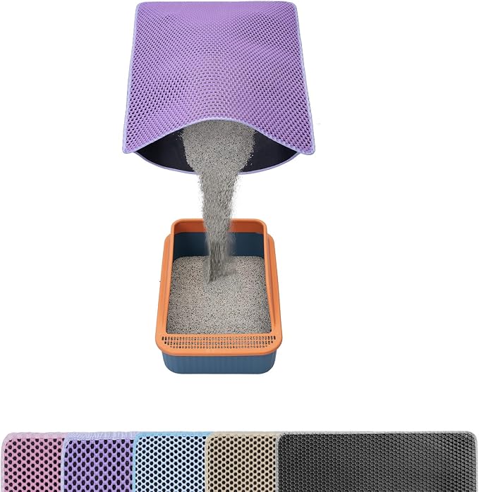 Cat Litter Mat Litter Trapping Mat,Cat Litter Box Mat 32"x22", 2 Layer Llitterbox Mat,Waterproof Urine Proof,Kitty Rug indoor Floor Pad,Purple,Collapsable, Medium