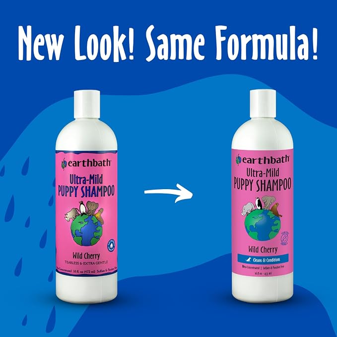 earthbath Ultra-Mild Wild Cherry Puppy Shampoo, Made in USA, 16 Oz (1 Pack) | Extra Gentle & Tearless Dog Shampoo, Deodorizing Dog Wash, Cruelty Free Puppy Supplies