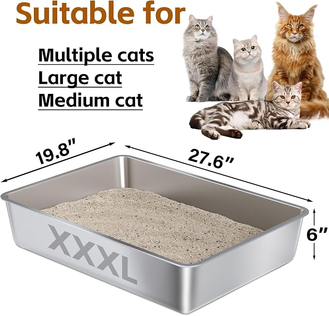 Stainless Steel Litter Box XXXL,6" Cat Litter Box Easy to Clean, XLarge Metal Litters Boxes No Smell for Large/Multiple Cats