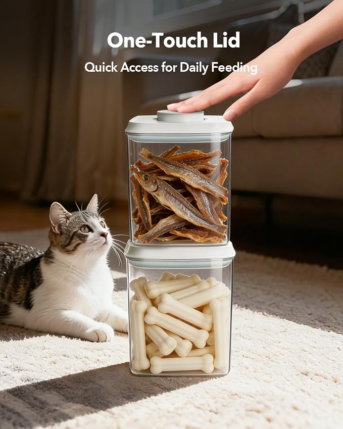 Dog Food Storage Container with One-Touch Lid, 2.8 QT / 2.65 L Stackable Durable BPA-Free PET Cat Food Storage Container,for Pet Treats, Supplements & Small Kibble
