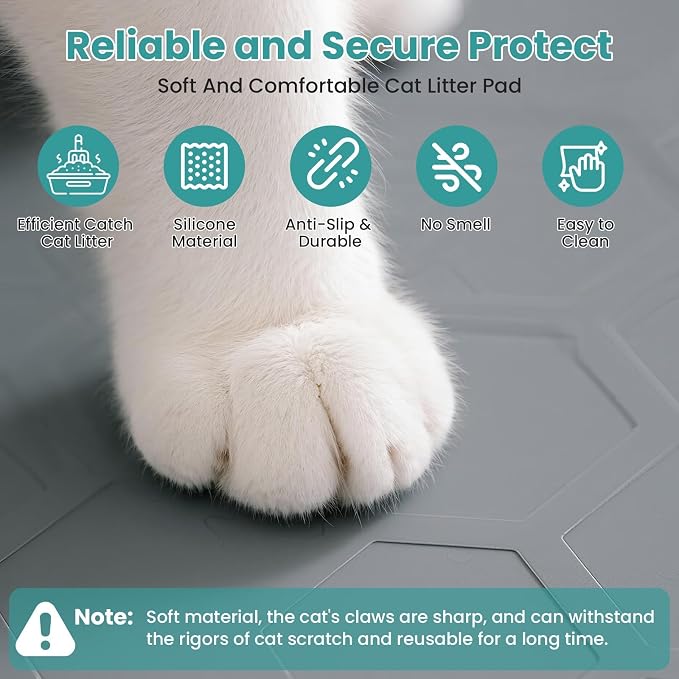 Cat Litter Box Mat, Large Silicone Cat Litter Mat, 34" X 22" Waterproof Pet Mat, Durable & Easy Clean (light gray)