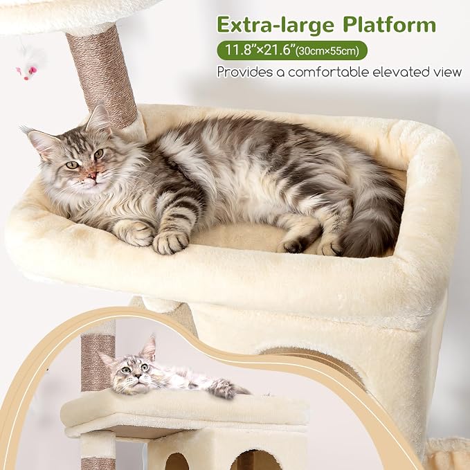 Globlazer Heavy Duty Cat Trees for Large Cats, Sturdy 72in Maine Coon Cat Tree for Large Cat 20 lbs+ Heavy Duty Cat Tower for Adult Biggest Cats with 6 Scratching Posts, Hammock, S72, Beige