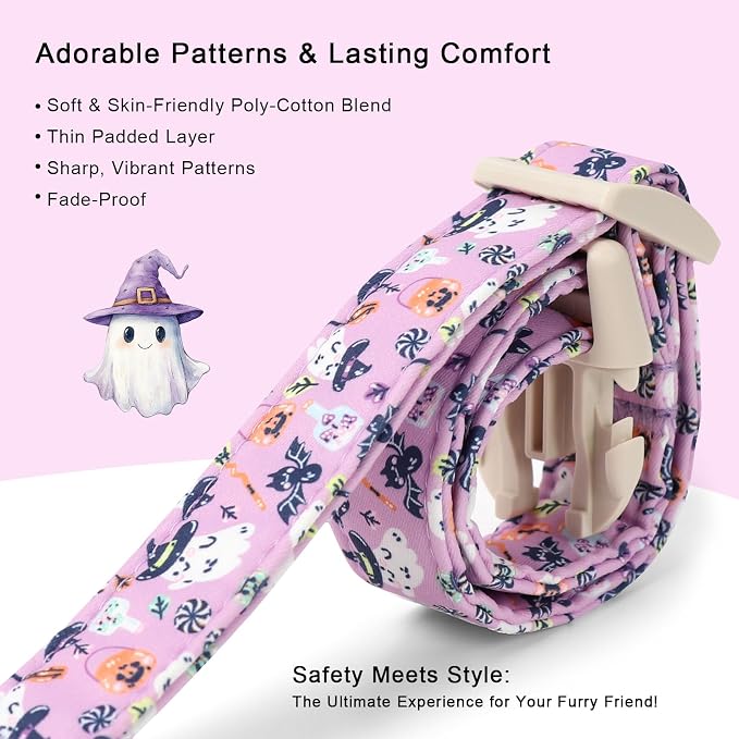 Halloween Dog Collar Cute Wizard Ghost Puppy Collar - Light Comfortable Adjustable Pet Collars for Small Medium Large Girl Boy Dogs M