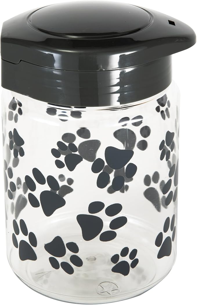 Lixit® Dog Treat Plastic Jar - Airtight Food and Treat Storage Jars for Dogs, Cats, Small Animals and Birds - Made in USA (Paw Prints - Gray, 64 Ounce (Pack of 2))