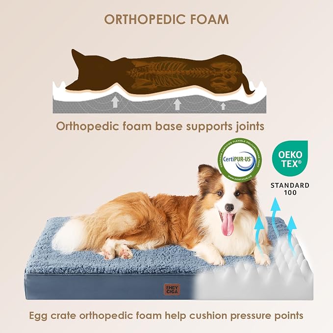 EHEYCIGA Orthopedic Dog Bed Extra Large with Removable Washable Cover, 44IN | Egg Crate Foam Support, Durable Oxford fabric, Non-Slip Bottom, Machine Washable, Soft Waterproof Plush Pet Bed Mat For Crate