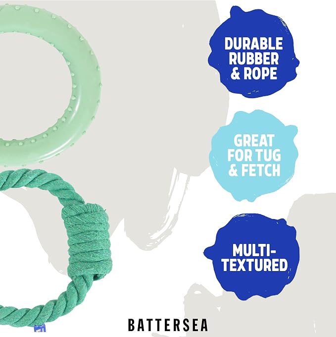 Rosewood Battersea Rope & Rubber Rings, Tug Dog Toy, 13cm x 20cm