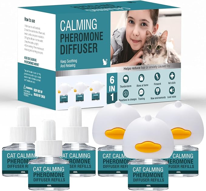 6 in 1 Cat Calming Diffuser Multicat Calming Pheromones Diffusers Relief Stress Scratching Anxiety Fighting 90 Days Calm Relaxing Pheromone for Cats kit