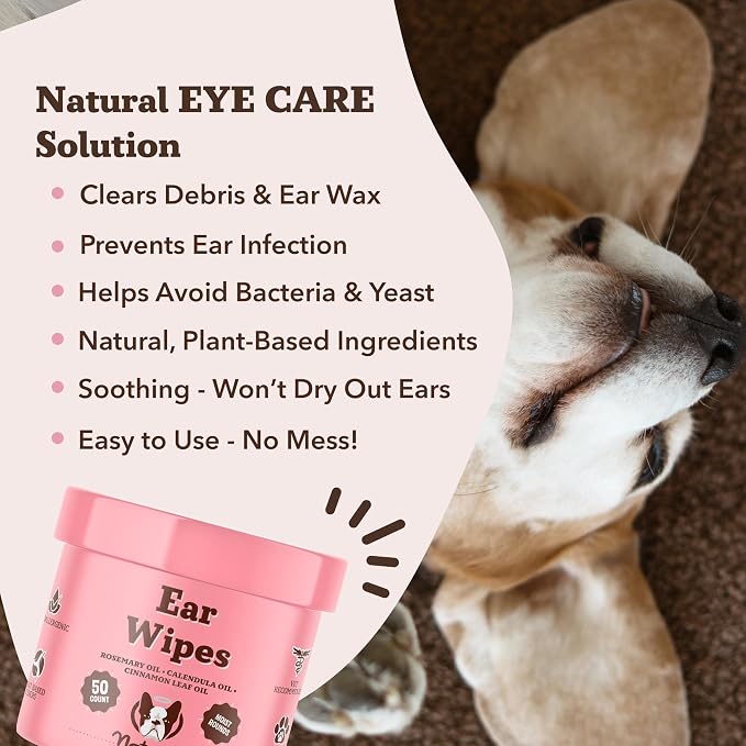 Natural Dog Company Ear Wipes for Dogs – Gentle Ear Cleaning Wipes for Wax, Odor & Itchy Ears, Soothing Cleaner with Aloe & Witch Hazel for Daily Care, 50 Count