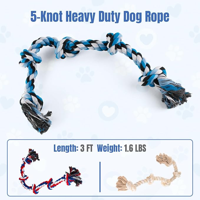 Bmag Dog Rope Toys for Aggressive Chewers, Interactive Heavy Duty Dog Toys for Medium Large Dogs, Tough Twisted Rope Toy with 5 Knots (Blud)