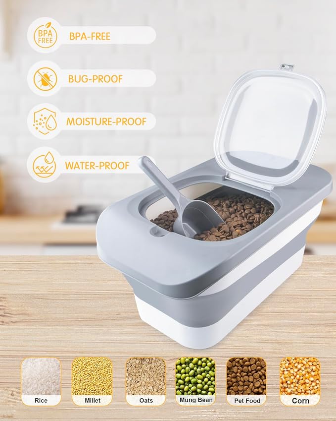 HOYTAMDAR 13Lbs Collapsible Dog Food Storage Container,Dog Food Container | Pet Food Storage Container with Airtight Lid,Measuring Scoop,Cat Food Storage Container Dry Food for Pets,Rice,Cereal