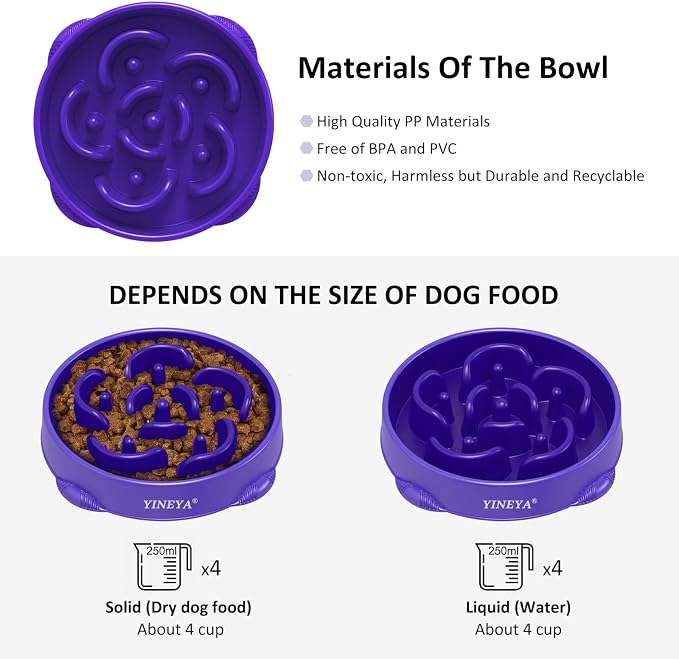 YINEYA 4 Cups Slow Feeder Dog Bowls Large Breed, Anti-Choking Pet Supplies, Maze Dog Food Bowl, Puzzle Feeder That Slow Down Eating