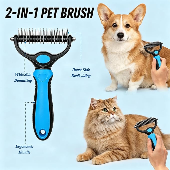 Dog Brush for Shedding Undercoat Rake Pet Pro Grooming Tool for Cat | Deshedding Dog Brush for Tangles Knots Long Fur Dog Comb Pet Detangling Comb for Dogs and Cats