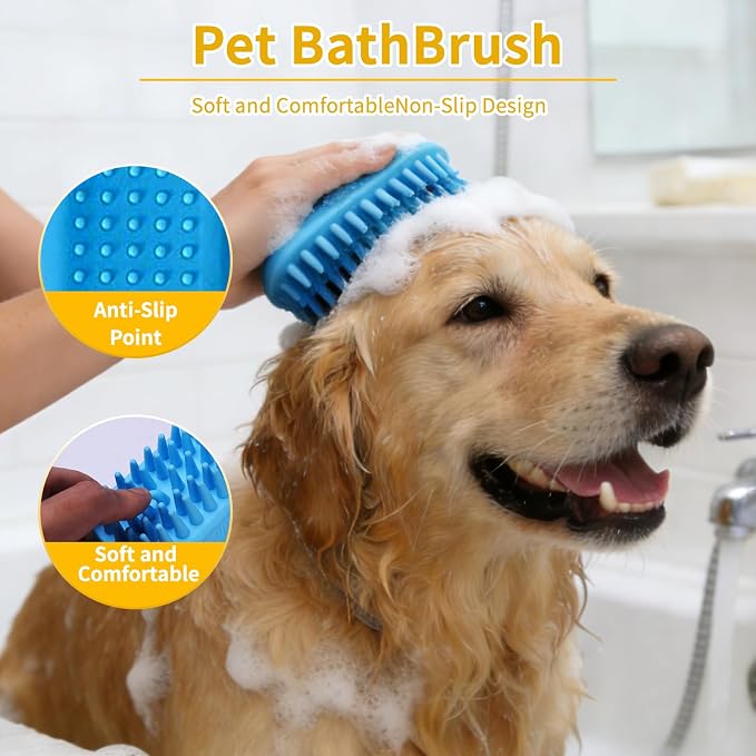 4PCS Dog washing kit,Dog Bath Brush | Dog Washing Gloves | Microfiber Large dog towel 56'' X 28'',Very suitable for bathing, swimming, outdoor activities, and camping for large and medium-sized dogs.