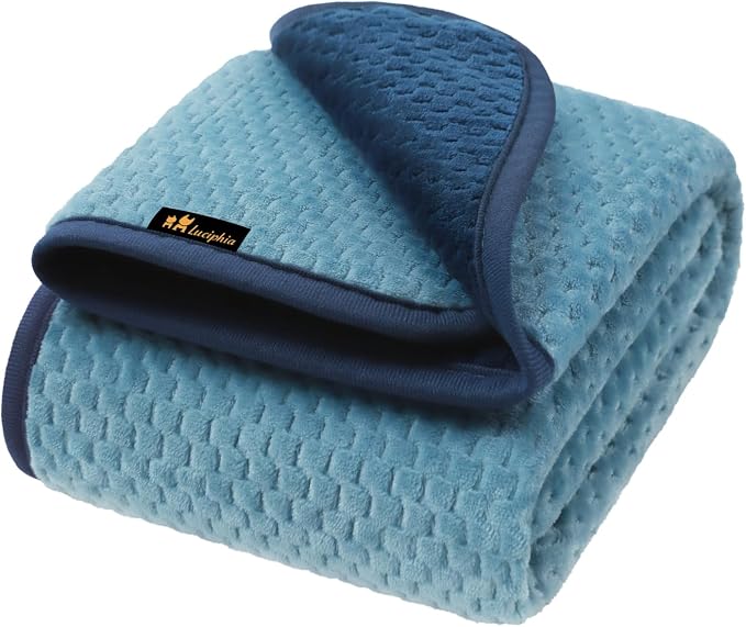 Luciphia Waterproof Blanket for Small Dog Cat Puppy Ultra-Soft & Calming Pet Throw Reversible Warm Fleece Durable Furniture Crate Couch Cover Protector Machine Washable Leakproof Blue, S (40''x28'')